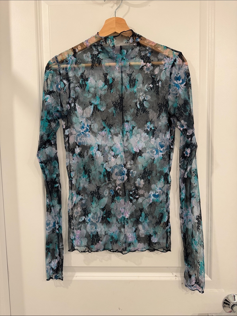 Free People Sheer Long Sleeve Floral Mesh Top in Black, Teal, Gray